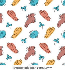 Rabbits line shapes seamless pattern