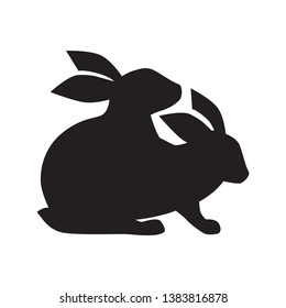Rabbits in love, black vector icon