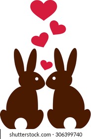 Rabbits in love with hearts