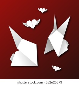 Rabbits love, origami, vector graphics