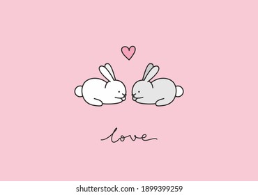 Los conejos adoran la huella vectorial para la postal y el afiche. Feliz día de San Valentín