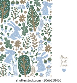 Rabbits in a magical forest. Scandinavian style.
