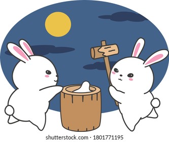 Los conejos haciendo pastel de arroz.