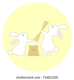 rabbits making rice cake at moonlight party