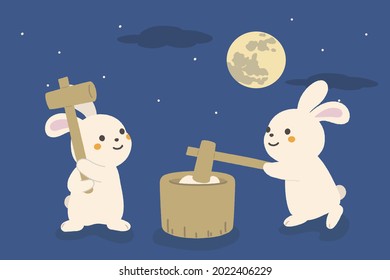 Los conejos haciendo pasteles de arroz.