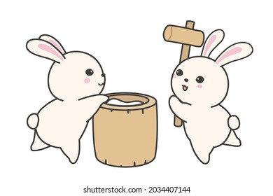 The rabbits making rice cakes.