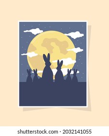 rabbits in the night full moon