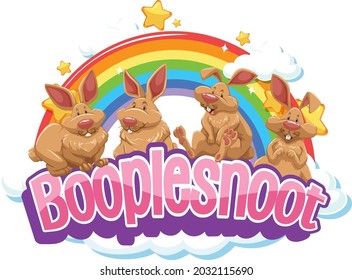 Rabbits on Boople Snoot font with rainbow illustration