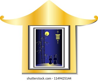 rabbits on the night of mid-autumn celebration in a bamboo grove admiring the moon