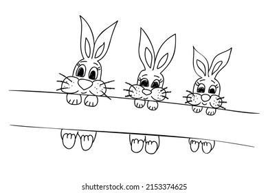
rabbits on a tree branch, painted black and white ․ can be used for printing clothes, Christmas, postcards, etc. ․