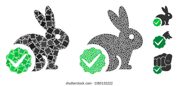 For rabbits only icon composition of tuberous parts in different sizes and color hues, based on for rabbits only icon. Vector trembly parts are grouped into collage.