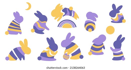 Rabbits with an ornament. Silhouette of a bunny with a texture on a white background. Water rabbit symbol of the year 2023. Vector illustration