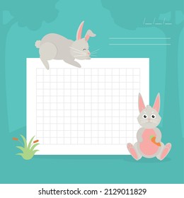 rabbits and paper sheet over blue