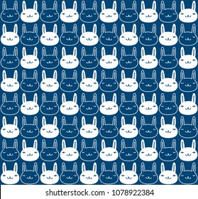 Rabbits pattern. Funny children hare and bunny rabbit animals scandinavian seamless background. 