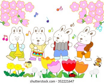 Rabbits to play among spring flowers.