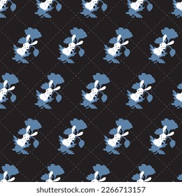 Rabbits Play Sweet Floral Garden Vector Seamless Pattern can be use for background and apparel design