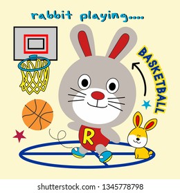 the rabbits is playing basketball,cartoon vector illustration