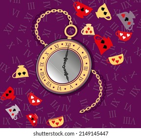 Rabbits pocket watch. Five o'clock. Wonderland.