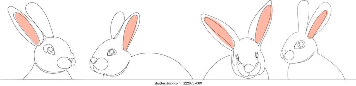 rabbits portrait continuous line drawing,vector, sketch