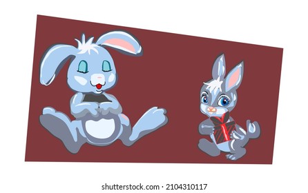 rabbits.the rabbit brought a gift to his sleeping friend.birthday, valentine's day.hand-drawn.vector illustration.isolated on a white background.eps10