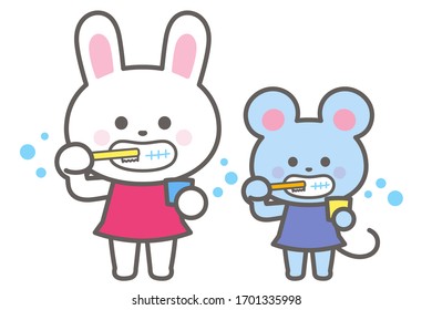 Rabbits and rats brushing their teeth