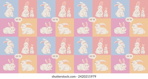 rabbits repeating color pattern. Easter bunnies pattern. white rabbits seamless pattern.loving bunnies pattern