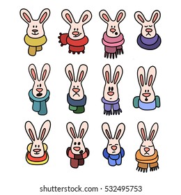 Rabbits in scarfs, vector illustration 