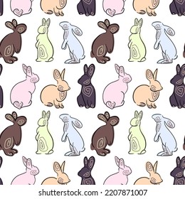 Rabbits seamless pattern. Chinese rabbit. Background with hares.