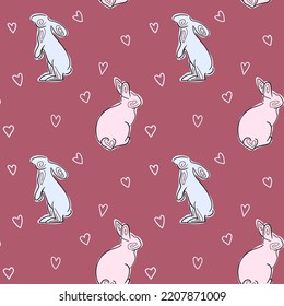 Rabbits seamless pattern. Chinese rabbit. Background with hares.