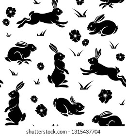 Rabbits. Seamless pattern. Design templates for packaging, labels, posters, wrapping paper, printing on fabric. Vector