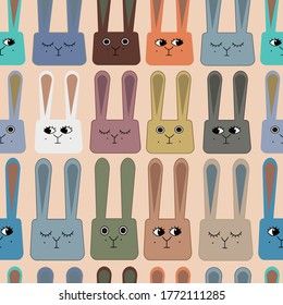 Rabbits seamless pattern. Good for textile, wrapping, wallpapers, etc. Animal  rabbit isolated on background. Vector illustration.