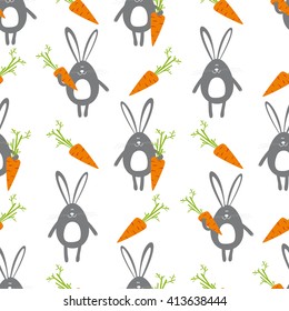 Rabbits. Seamless pattern with hares. Vector background.
