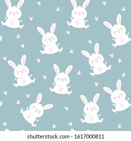 Rabbits seamless pattern. Texture with cute rabbits. Concept: holiday cards, packaging, children's clothing, interior, Easter background, Easter. Scandinavian design. Vector. EPS 10.