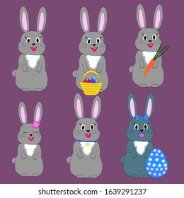 
rabbits set cute vector happy