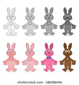 Rabbits set on white background