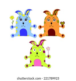 Rabbits set on white background art illustration cute