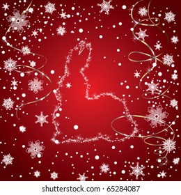 Rabbit's silhouette indicated by star formation on a red background