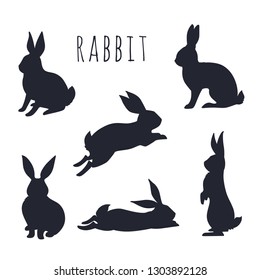 Rabbits silhouette isolated on white. Vector illustration.