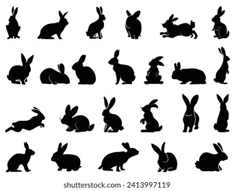 Rabbits silhouette vector art white background