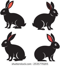 Conejos y silueta Diseño de Ilustración vectorial Fondo blanco Contorno negro Conjunto de iconos de conejo