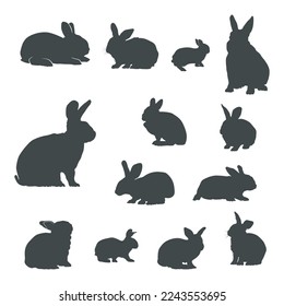 Rabbits silhouettes, Bunny silhouette set.