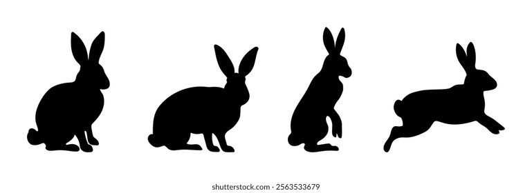 Rabbits silhouettes. Happy Easter, bunny, rabbit.