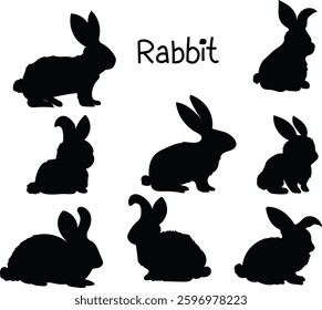 rabbits silhouettes set vector illustration. Good for banner, poster, greeting card, party card, invitation, template, advertising, campaign, and social media.