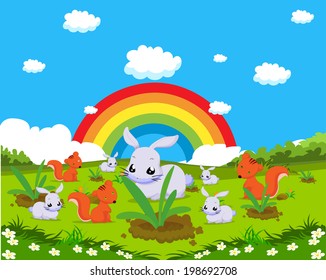 rabbits and squirrels on the mountain
