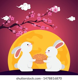 rabbits together with cookie and tree branches trees