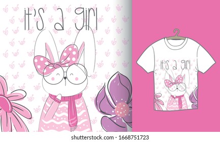 Rabbits Use Glasses, Head Band,s Sweaters, and Pink Scarves with T-Shirt Design