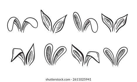 Rabbits's ears set, Happy Easter, Hand drawn illustration.	