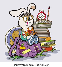 rabbit-student. illustration for children. vector drawing