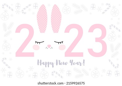 Rabbitt. Chinese year symbol 2023. White Rabbit Chinese new year symbol vector illustration. Happy new year. 2023 calendar	
