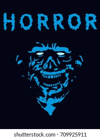 Rabid zombie in blue color. Vector illustration. The genre of horror.